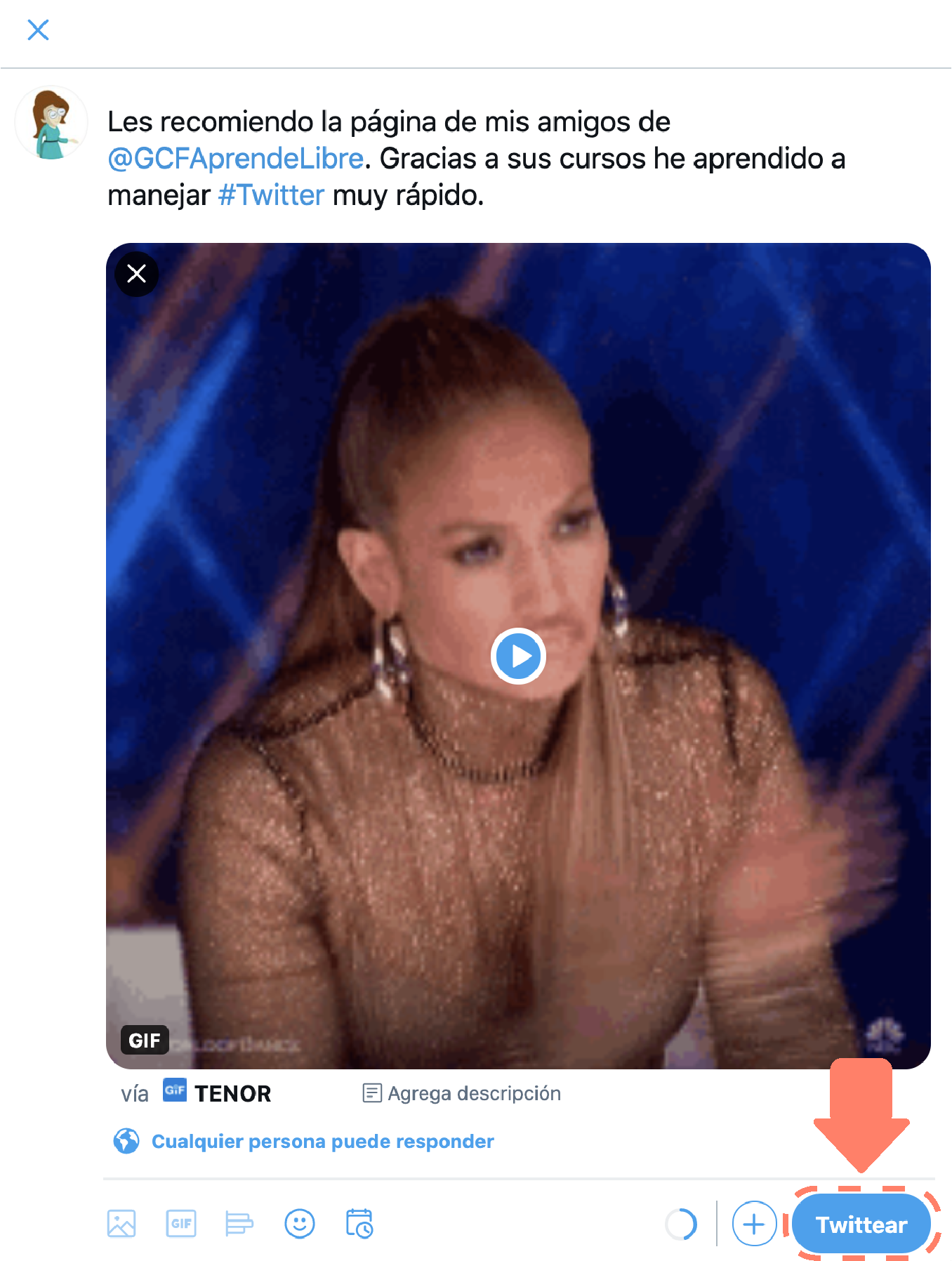 Cómo añadir un gif a un tweet